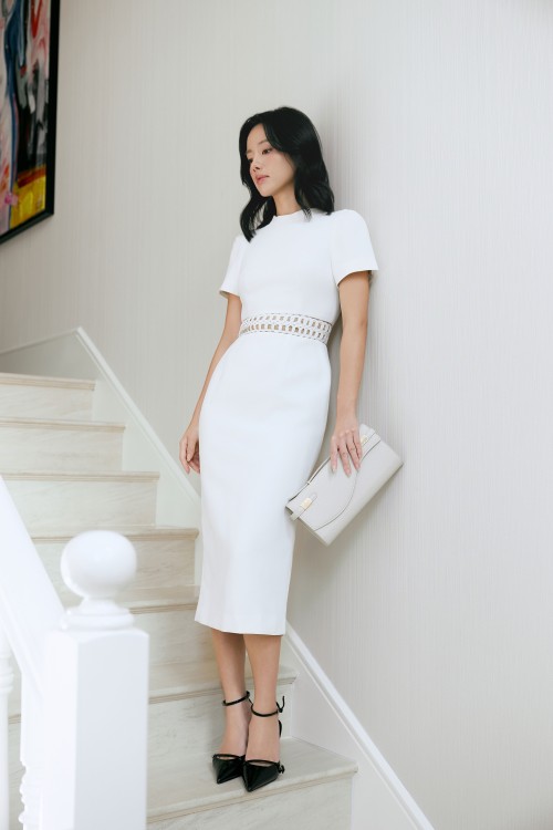 Sixdo White Woven Pencil Dress